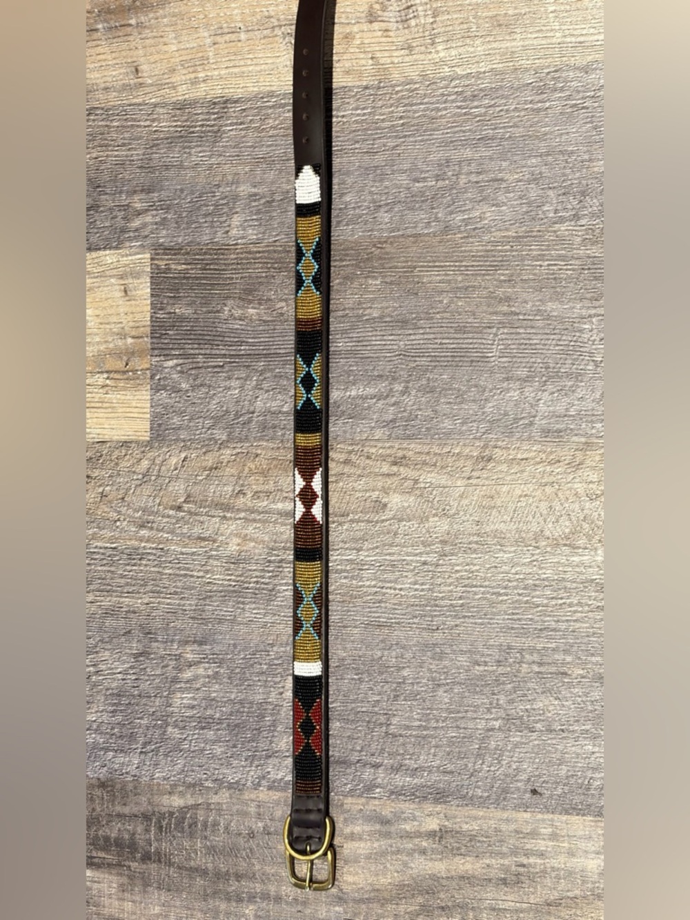 Hand-Beaded Leather Dog Collar with Geometric Pattern - Multi Color